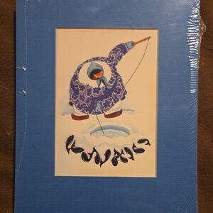 Charming Blue and White Fishing Scene Art Print